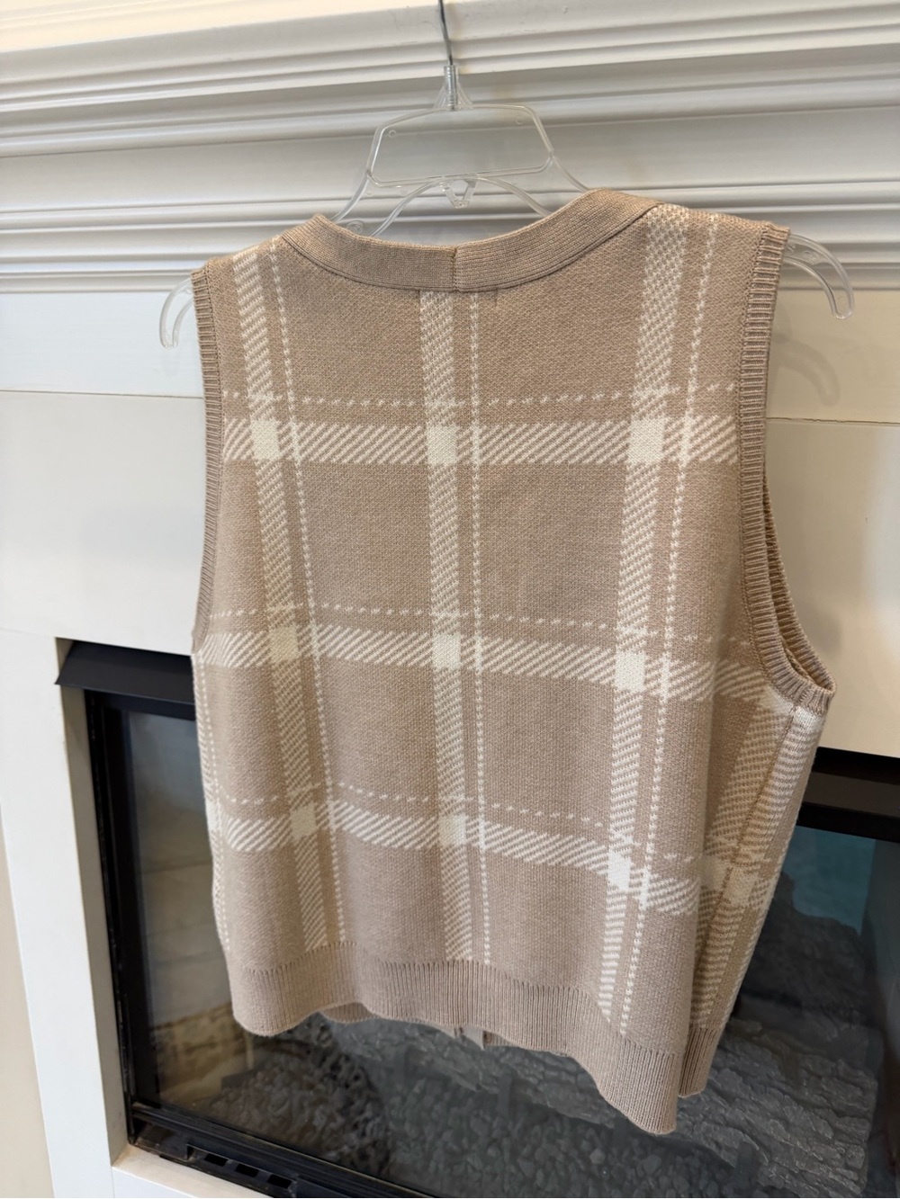 Z Supply Taupe and White Plaid Knit Button-Front Sweater Vest - Picture 4 of 4